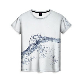 Женская футболка 3D с принтом Белая вода в Екатеринбурге, 100% полиэфир ( синтетическое хлопкоподобное полотно) | прямой крой, круглый вырез горловины, длина до линии бедер | вода | волна | жидкость | пузырьки