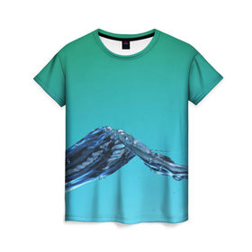 Женская футболка 3D с принтом Зеленая вода в Екатеринбурге, 100% полиэфир ( синтетическое хлопкоподобное полотно) | прямой крой, круглый вырез горловины, длина до линии бедер | вода | волна | жидкость | пузырьки
