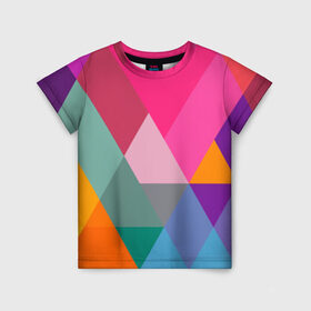 Детская футболка 3D с принтом Разноцветные полигоны в Екатеринбурге, 100% гипоаллергенный полиэфир | прямой крой, круглый вырез горловины, длина до линии бедер, чуть спущенное плечо, ткань немного тянется | Тематика изображения на принте: абстракция | полигон | ромб | узор | фон | цвет