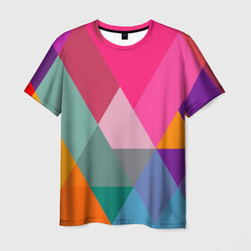 Мужская футболка 3D с принтом Разноцветные полигоны в Екатеринбурге, 100% полиэфир | прямой крой, круглый вырез горловины, длина до линии бедер | абстракция | полигон | ромб | узор | фон | цвет