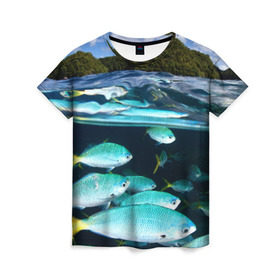 Женская футболка 3D с принтом Подводный мир в Екатеринбурге, 100% полиэфир ( синтетическое хлопкоподобное полотно) | прямой крой, круглый вырез горловины, длина до линии бедер | вода | море | океан | природа | рыба | рыбы