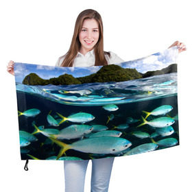 Флаг 3D с принтом Подводный мир в Екатеринбурге, 100% полиэстер | плотность ткани — 95 г/м2, размер — 67 х 109 см. Принт наносится с одной стороны | вода | море | океан | природа | рыба | рыбы