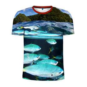 Мужская футболка 3D спортивная с принтом Подводный мир в Екатеринбурге, 100% полиэстер с улучшенными характеристиками | приталенный силуэт, круглая горловина, широкие плечи, сужается к линии бедра | вода | море | океан | природа | рыба | рыбы