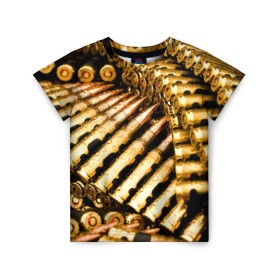 Детская футболка 3D с принтом Золотые патроны в Екатеринбурге, 100% гипоаллергенный полиэфир | прямой крой, круглый вырез горловины, длина до линии бедер, чуть спущенное плечо, ткань немного тянется | война | гильза | золото | оружие | патрон | пуля