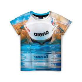Детская футболка 3D с принтом Пловец в Екатеринбурге, 100% гипоаллергенный полиэфир | прямой крой, круглый вырез горловины, длина до линии бедер, чуть спущенное плечо, ткань немного тянется | Тематика изображения на принте: плавание | спорт