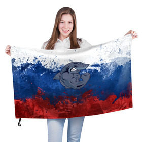 Флаг 3D с принтом Акула в Екатеринбурге, 100% полиэстер | плотность ткани — 95 г/м2, размер — 67 х 109 см. Принт наносится с одной стороны | плавание | россия | русский | спорт