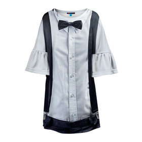 Детское платье 3D с принтом Рубашка с подтяжками в Екатеринбурге, 100% полиэстер | прямой силуэт, чуть расширенный к низу. Круглая горловина, на рукавах — воланы | Тематика изображения на принте: бабочка
