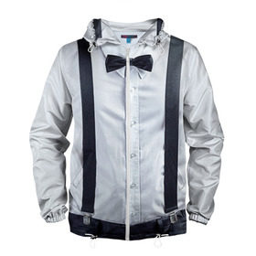Мужская ветровка 3D с принтом Рубашка с подтяжками в Екатеринбурге, 100% полиэстер | подол и капюшон оформлены резинкой с фиксаторами, два кармана без застежек по бокам, один потайной карман на груди | бабочка
