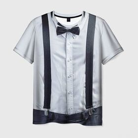 Мужская футболка 3D с принтом Рубашка с подтяжками в Екатеринбурге, 100% полиэфир | прямой крой, круглый вырез горловины, длина до линии бедер | бабочка