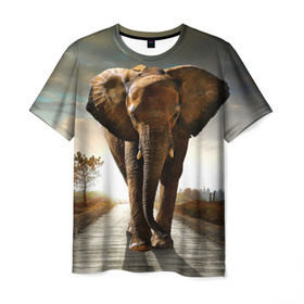 Мужская футболка 3D с принтом Дикий слон в Екатеринбурге, 100% полиэфир | прямой крой, круглый вырез горловины, длина до линии бедер | Тематика изображения на принте: слон