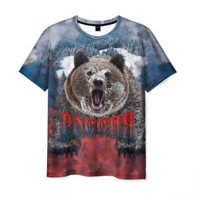 Мужская футболка 3D с принтом Русский медведь в Екатеринбурге, 100% полиэфир | прямой крой, круглый вырез горловины, длина до линии бедер | медведь | патриот | россия | русский медведь