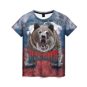 Женская футболка 3D с принтом Русский медведь в Екатеринбурге, 100% полиэфир ( синтетическое хлопкоподобное полотно) | прямой крой, круглый вырез горловины, длина до линии бедер | медведь | патриот | россия | русский медведь