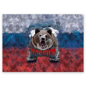 Поздравительная открытка с принтом Русский медведь в Екатеринбурге, 100% бумага | плотность бумаги 280 г/м2, матовая, на обратной стороне линовка и место для марки
 | медведь | патриот | россия | русский медведь