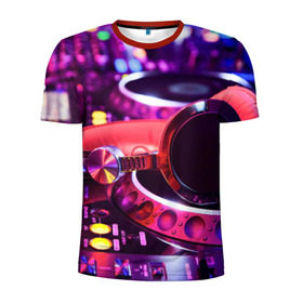 Мужская футболка 3D спортивная с принтом DJ Mix в Екатеринбурге, 100% полиэстер с улучшенными характеристиками | приталенный силуэт, круглая горловина, широкие плечи, сужается к линии бедра | deejay | dj | диджей | музыка | наушники | пульт