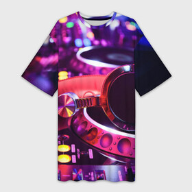Платье-футболка 3D с принтом DJ Mix в Екатеринбурге,  |  | deejay | dj | диджей | музыка | наушники | пульт