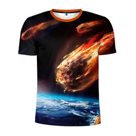 Мужская футболка 3D спортивная с принтом Метеориты в Екатеринбурге, 100% полиэстер с улучшенными характеристиками | приталенный силуэт, круглая горловина, широкие плечи, сужается к линии бедра | астероид | земля | космос | метеор | планета