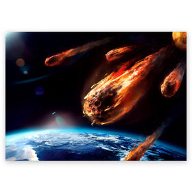 Поздравительная открытка с принтом Метеориты в Екатеринбурге, 100% бумага | плотность бумаги 280 г/м2, матовая, на обратной стороне линовка и место для марки
 | астероид | земля | космос | метеор | планета