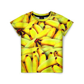 Детская футболка 3D с принтом Банана в Екатеринбурге, 100% гипоаллергенный полиэфир | прямой крой, круглый вырез горловины, длина до линии бедер, чуть спущенное плечо, ткань немного тянется | бананы | еда | желтые | популярные | прикольные | фрукты