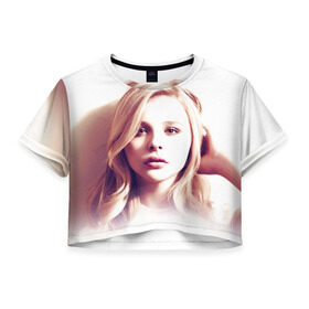 Женская футболка 3D укороченная с принтом Хлоя Грейс Морец в Екатеринбурге, 100% полиэстер | круглая горловина, длина футболки до линии талии, рукава с отворотами | chloe | moretz | волна | кино | пипец