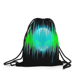 Рюкзак-мешок 3D с принтом Alien в Екатеринбурге, 100% полиэстер | плотность ткани — 200 г/м2, размер — 35 х 45 см; лямки — толстые шнурки, застежка на шнуровке, без карманов и подкладки | Тематика изображения на принте: alien | звук | инопланетянин | клуб | музыка | пришелец