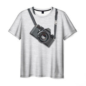 Мужская футболка 3D с принтом Фотоаппарат на груди в Екатеринбурге, 100% полиэфир | прямой крой, круглый вырез горловины, длина до линии бедер | camera | зеркалка | камера | фотик | фото | фотоаппарат | фотографировать