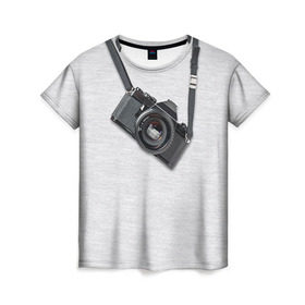 Женская футболка 3D с принтом Фотоаппарат на груди в Екатеринбурге, 100% полиэфир ( синтетическое хлопкоподобное полотно) | прямой крой, круглый вырез горловины, длина до линии бедер | camera | зеркалка | камера | фотик | фото | фотоаппарат | фотографировать
