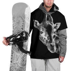 Накидка на куртку 3D с принтом Жираф в Екатеринбурге, 100% полиэстер |  | Тематика изображения на принте: африка | животное | жираф | фон | фото | черно белое | черный