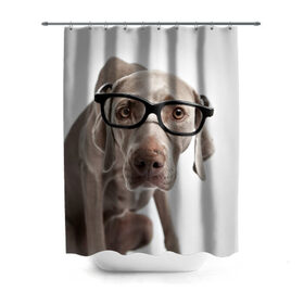 Штора 3D для ванной с принтом Собака в очках в Екатеринбурге, 100% полиэстер | плотность материала — 100 г/м2. Стандартный размер — 146 см х 180 см. По верхнему краю — пластиковые люверсы для креплений. В комплекте 10 пластиковых колец | в очках | дог | животное | очки | прикол | пятнистый | собака | щенок