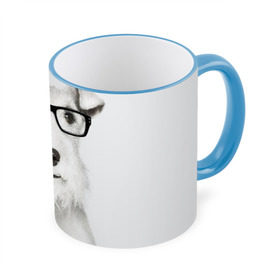 Кружка 3D с принтом Собака в очках в Екатеринбурге, керамика | ёмкость 330 мл | белый | домашнее | животное | очки | пес | прикол | собака в очках | умный | ученый | эрдельтерьер