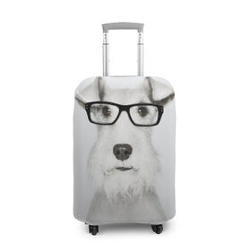 Чехол для чемодана 3D с принтом Собака в очках в Екатеринбурге, 86% полиэфир, 14% спандекс | двустороннее нанесение принта, прорези для ручек и колес | белый | домашнее | животное | очки | пес | прикол | собака в очках | умный | ученый | эрдельтерьер