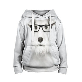 Детская толстовка 3D с принтом Собака в очках в Екатеринбурге, 100% полиэстер | двухслойный капюшон со шнурком для регулировки, мягкие манжеты на рукавах и по низу толстовки, спереди карман-кенгуру с мягким внутренним слоем | белый | домашнее | животное | очки | пес | прикол | собака в очках | умный | ученый | эрдельтерьер