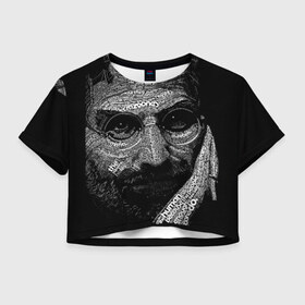 Женская футболка 3D укороченная с принтом Стив Джобс в Екатеринбурге, 100% полиэстер | круглая горловина, длина футболки до линии талии, рукава с отворотами | apple | steve jobs | стив джобс