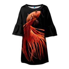 Детское платье 3D с принтом Бойцовая рыбка в Екатеринбурге, 100% полиэстер | прямой силуэт, чуть расширенный к низу. Круглая горловина, на рукавах — воланы | аквариумная | бойцовая | красивый | плавники | рыба | рыбка | хвост | япаонская