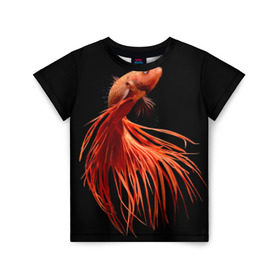 Детская футболка 3D с принтом Бойцовая рыбка в Екатеринбурге, 100% гипоаллергенный полиэфир | прямой крой, круглый вырез горловины, длина до линии бедер, чуть спущенное плечо, ткань немного тянется | аквариумная | бойцовая | красивый | плавники | рыба | рыбка | хвост | япаонская