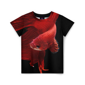 Детская футболка 3D с принтом Бойцовая рыбка в Екатеринбурге, 100% гипоаллергенный полиэфир | прямой крой, круглый вырез горловины, длина до линии бедер, чуть спущенное плечо, ткань немного тянется | аквариумная | бойцовая | красивый | плавники | рыба | рыбка | хвост | япаонская