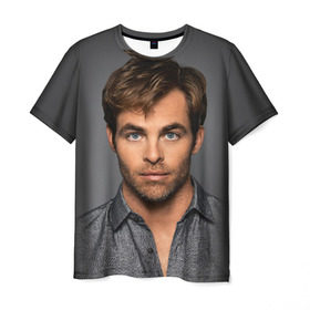 Мужская футболка 3D с принтом Крис Пайн в Екатеринбурге, 100% полиэфир | прямой крой, круглый вырез горловины, длина до линии бедер | celebrity | chris pine | актёр | американский | знаменитость | крис пайн