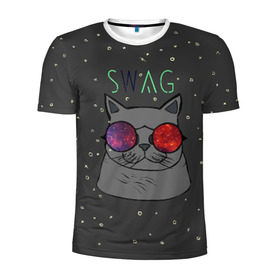 Мужская футболка 3D спортивная с принтом Swag Cat в Екатеринбурге, 100% полиэстер с улучшенными характеристиками | приталенный силуэт, круглая горловина, широкие плечи, сужается к линии бедра | Тематика изображения на принте: кот | свэг