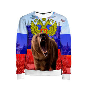 Детский свитшот 3D с принтом Русский медведь и герб в Екатеринбурге, 100% полиэстер | свободная посадка, прямой крой, мягкая тканевая резинка на рукавах и понизу свитшота | герб | медведь | россия | русский | русский медведь