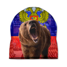Шапка 3D с принтом Русский медведь и герб в Екатеринбурге, 100% полиэстер | универсальный размер, печать по всей поверхности изделия | Тематика изображения на принте: герб | медведь | россия | русский | русский медведь