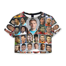 Женская футболка 3D укороченная с принтом Мануэль Нойер - лучший в Екатеринбурге, 100% полиэстер | круглая горловина, длина футболки до линии талии, рукава с отворотами | manuel neuer | бавария | германия | лучшие футболисты | любимый игрок | мануэль нойер | самый крутой | я люблю