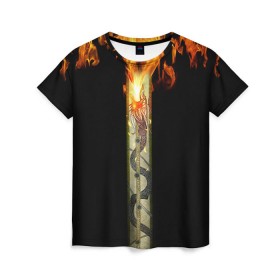 Женская футболка 3D с принтом Dragon Lore в Екатеринбурге, 100% полиэфир ( синтетическое хлопкоподобное полотно) | прямой крой, круглый вырез горловины, длина до линии бедер | awp | cs go | dragon | lore | винтовка | дракон | контр | кс го | ксго | скин | страйк
