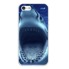 Чехол для iPhone 5/5S матовый с принтом Белая акула в Екатеринбурге, Силикон | Область печати: задняя сторона чехла, без боковых панелей | shark | море | синий