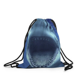 Рюкзак-мешок 3D с принтом Белая акула в Екатеринбурге, 100% полиэстер | плотность ткани — 200 г/м2, размер — 35 х 45 см; лямки — толстые шнурки, застежка на шнуровке, без карманов и подкладки | shark | море | синий