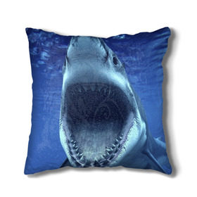 Подушка 3D с принтом Белая акула в Екатеринбурге, наволочка – 100% полиэстер, наполнитель – холлофайбер (легкий наполнитель, не вызывает аллергию). | состоит из подушки и наволочки. Наволочка на молнии, легко снимается для стирки | shark | море | синий