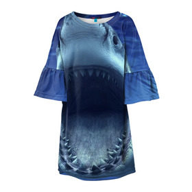 Детское платье 3D с принтом Белая акула в Екатеринбурге, 100% полиэстер | прямой силуэт, чуть расширенный к низу. Круглая горловина, на рукавах — воланы | shark | море | синий