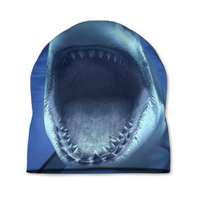 Шапка 3D с принтом Белая акула в Екатеринбурге, 100% полиэстер | универсальный размер, печать по всей поверхности изделия | shark | море | синий