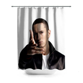 Штора 3D для ванной с принтом Eminem в Екатеринбурге, 100% полиэстер | плотность материала — 100 г/м2. Стандартный размер — 146 см х 180 см. По верхнему краю — пластиковые люверсы для креплений. В комплекте 10 пластиковых колец | eminem | music | rap | usa | музыка | рэп | сша | эминем