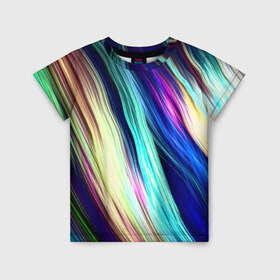 Детская футболка 3D с принтом Волокна в Екатеринбурге, 100% гипоаллергенный полиэфир | прямой крой, круглый вырез горловины, длина до линии бедер, чуть спущенное плечо, ткань немного тянется | линии | полосы | прикольные | текстуры | цветные | яркие