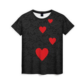Женская футболка 3D с принтом Кружево и седца в Екатеринбурге, 100% полиэфир ( синтетическое хлопкоподобное полотно) | прямой крой, круглый вырез горловины, длина до линии бедер | dg | dolce | gabbana | габбана | дольче | любовь | сердечко