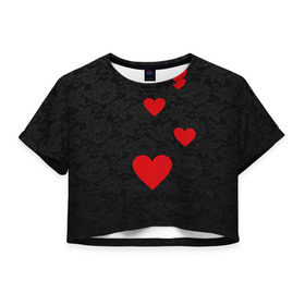 Женская футболка 3D укороченная с принтом Кружево и седца в Екатеринбурге, 100% полиэстер | круглая горловина, длина футболки до линии талии, рукава с отворотами | dg | dolce | gabbana | габбана | дольче | любовь | сердечко